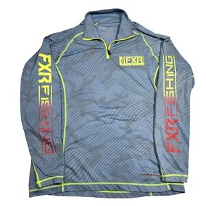 FXR Pro Fish Mens L Blue Camo Sunshield Quarter Zip Performance Fishing Shirt